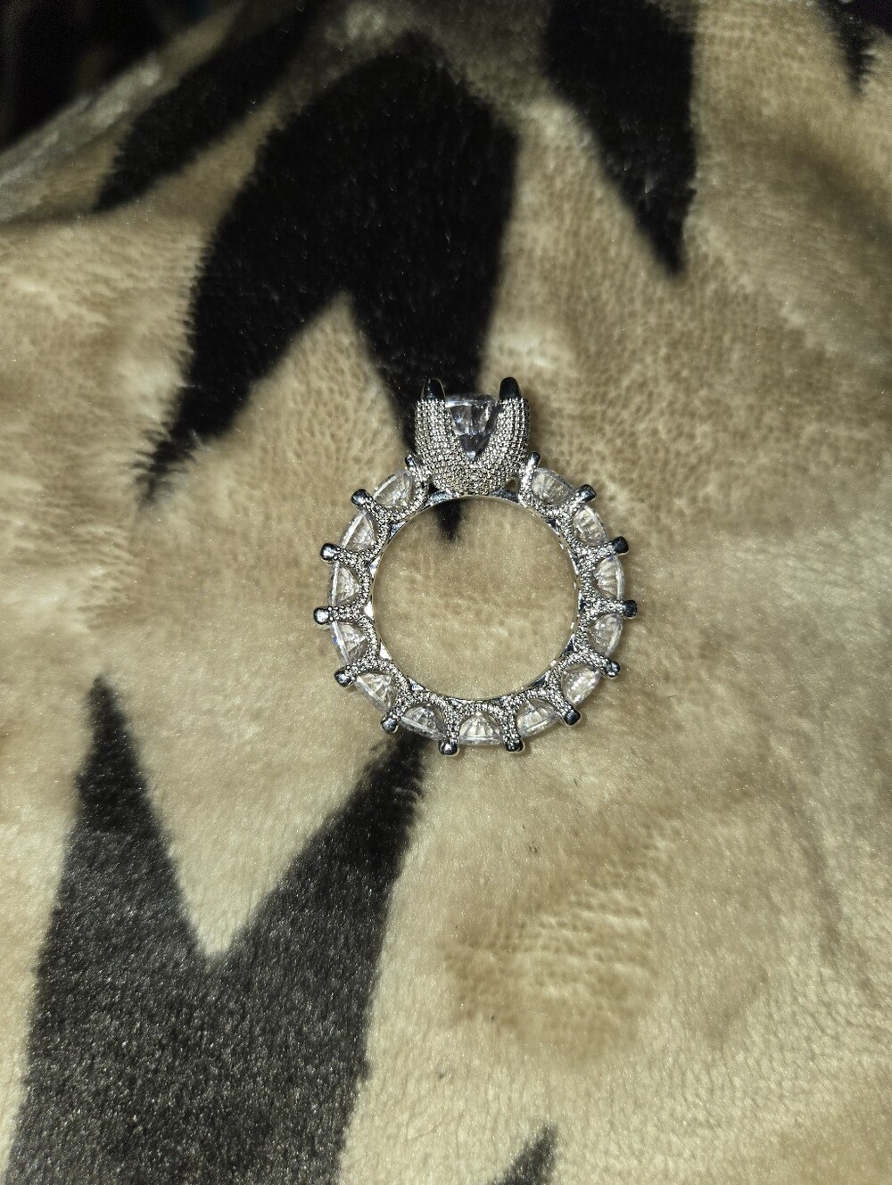Silver Cubic Zirconia Halo Statement Ring - Silver